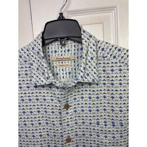 Tommy Bahama Short Sleeve Button Down Shirt Geometric‎ Pattern 100% Silk Large